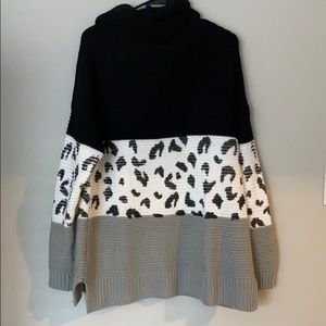 Trendy Color block turtleneck sweater
